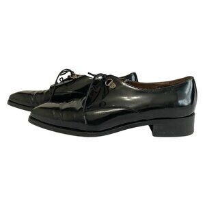 PERTINI WOMEN'S BLACK GLOSSY LEATHER LACE UP LOAFERS - 7